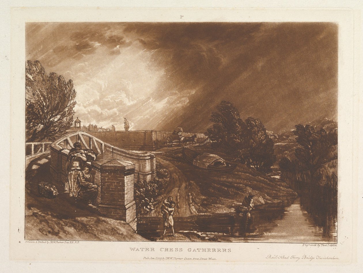 Su Tere Toplayıcıları, Rails Head Feribot Köprüsü, Twickenham Liber Studiorum, pa..., 1 Ocak 1819. by Joseph Mallord William Turner