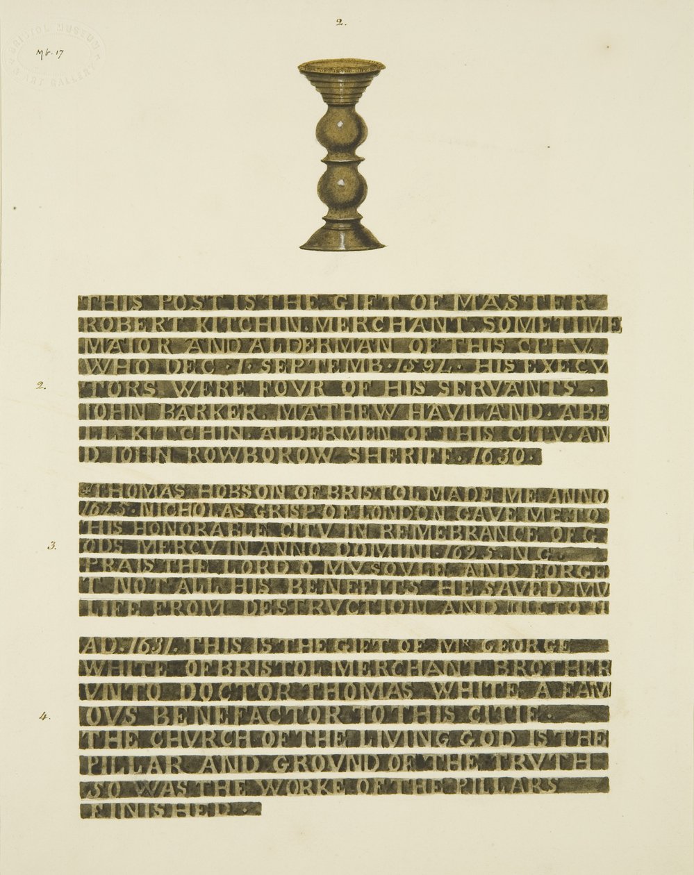 2, 3 ve 4 numaralı yazıtlı Bronz Sütun (Çiviler) No. 2 (kalem ve kağıt üzerine suluboya) by Joseph Manning