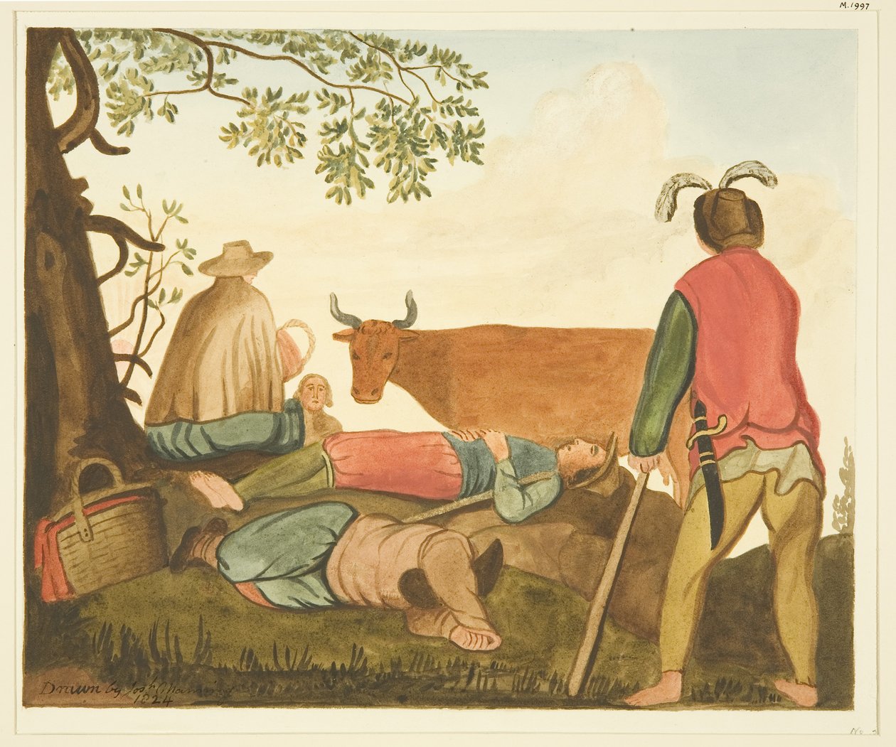 Guy, Warwick Kontu ve Dun Cow, orijinal yağlı boyadan kopyalar (kağıt üzerine sulu boya) by Joseph Manning