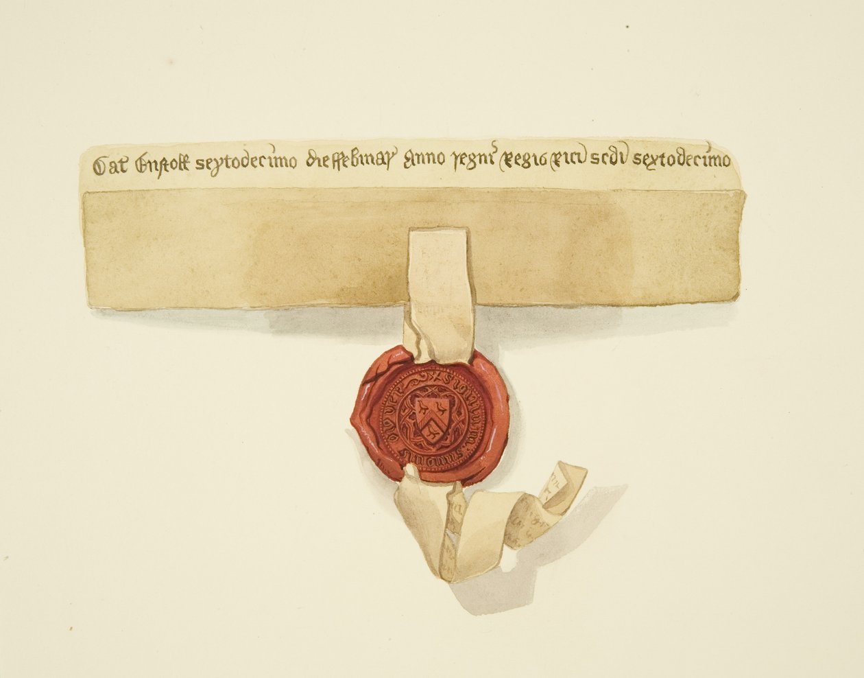 Bir tapunun dibine yapıştırılmış mühür, c.1825 (kağıt üzerine kurşun kalem ve sulu boya) by Joseph Manning
