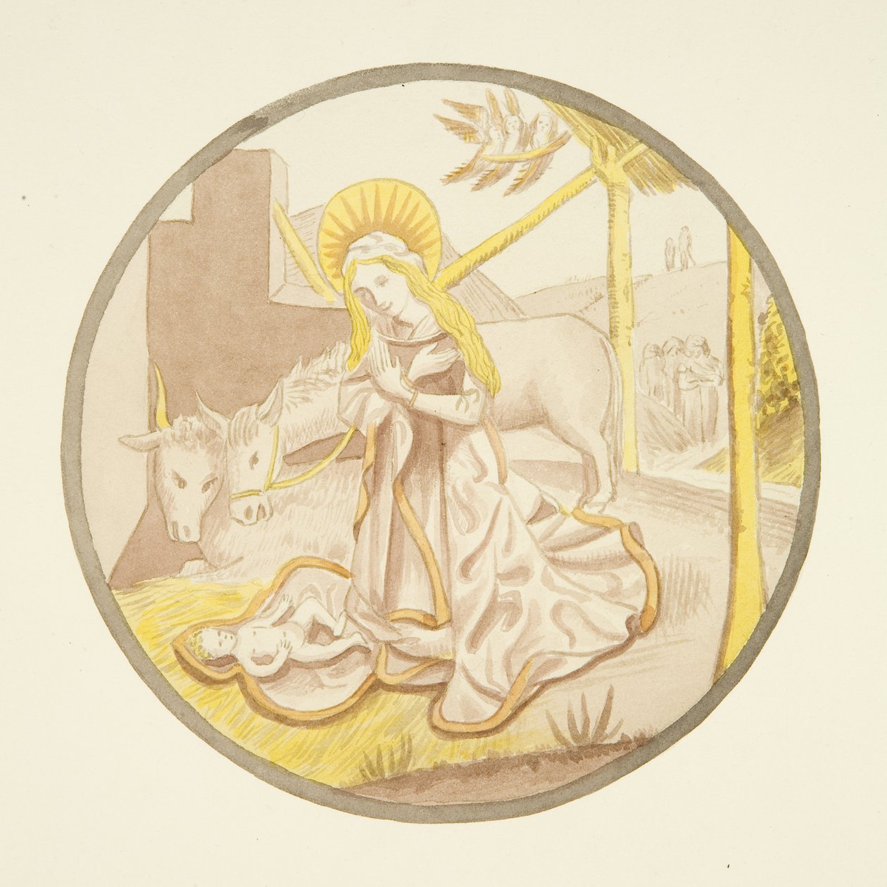 Piskoposluk Sarayı'nın özel şapelinin penceresindeki vitray: The Nativity (kağıt üzerine sulu boya) by Joseph Manning
