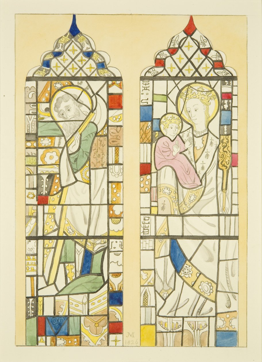 St Mary Redcliffe yazı tipi üzerinde pencerede vitray (kağıt üzerine suluboya) by Joseph Manning