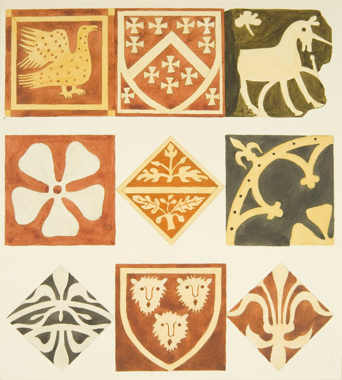 Vestiyer odasındaki fayanslar ve Bristol Katedrali zemininin çeşitli kısımları (kağıt üzerine sulu boya) by Joseph Manning