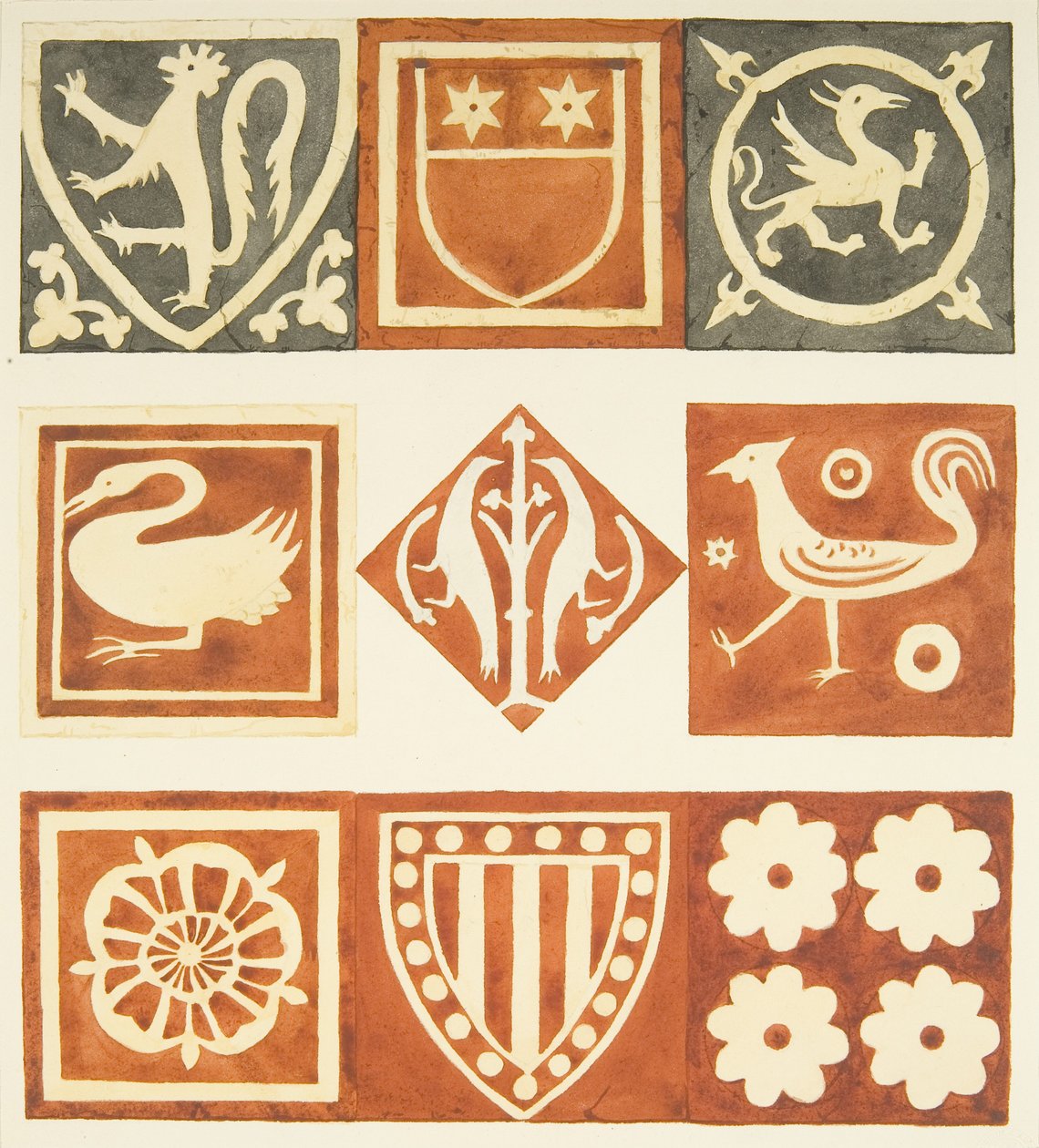 Vestiyer odasındaki fayanslar ve Bristol Katedrali zemininin çeşitli kısımları (kağıt üzerine sulu boya) by Joseph Manning