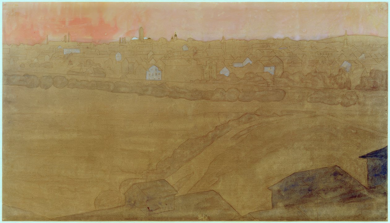 Düğün kulesi ile Darmstadt şehir silüeti by Joseph Maria Olbrich