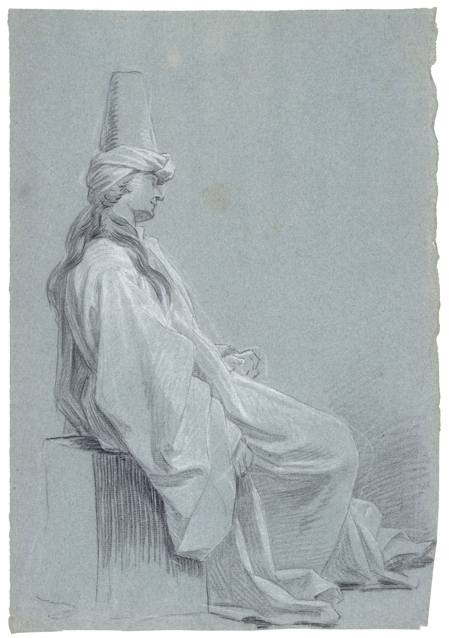 Doğu Kostümlü Oturan Genç Bir Adam, 1748 (kağıt üzerine tebeşir) by Joseph Marie Vien