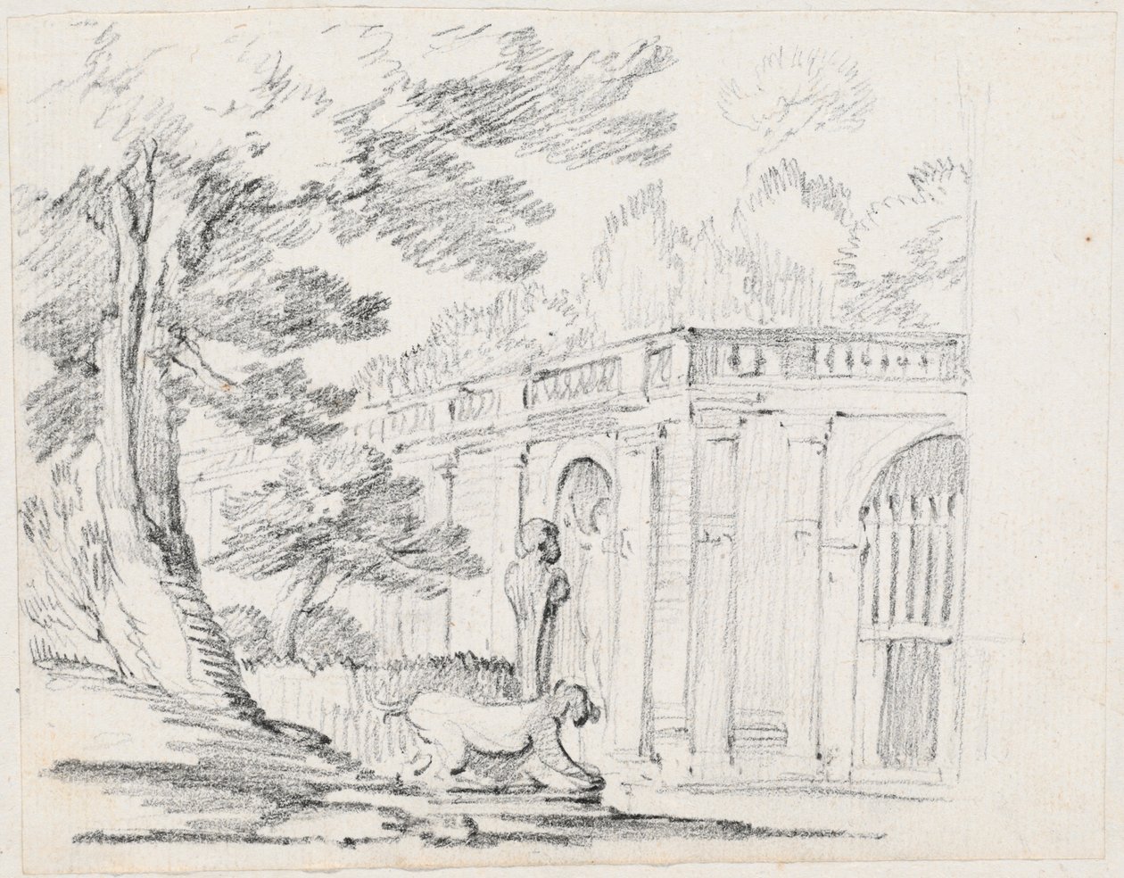 Bir İtalyan Bahçesinde Loggia ve Heykel by Joseph Marie Vien