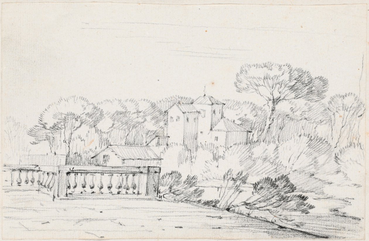 Villa ve Ağaçların Ötesinde Nehir Kenarında Teras by Joseph Marie Vien