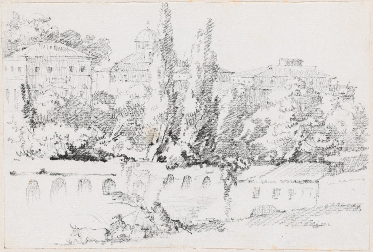Uzakta Santa Maria del Popolo ile Roma Duvarları by Joseph Marie Vien