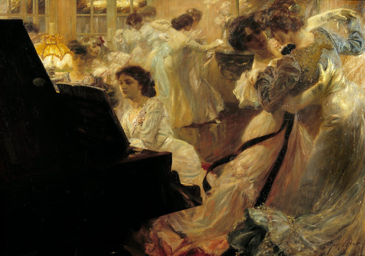 Belle epoque: “Beyaz Balo” Genç kadınların beyaz elbiseler giydiği ve piyano çaldığı akşam Joseph Marius Avy (1871-1939) 1903 by Joseph Marius Avy