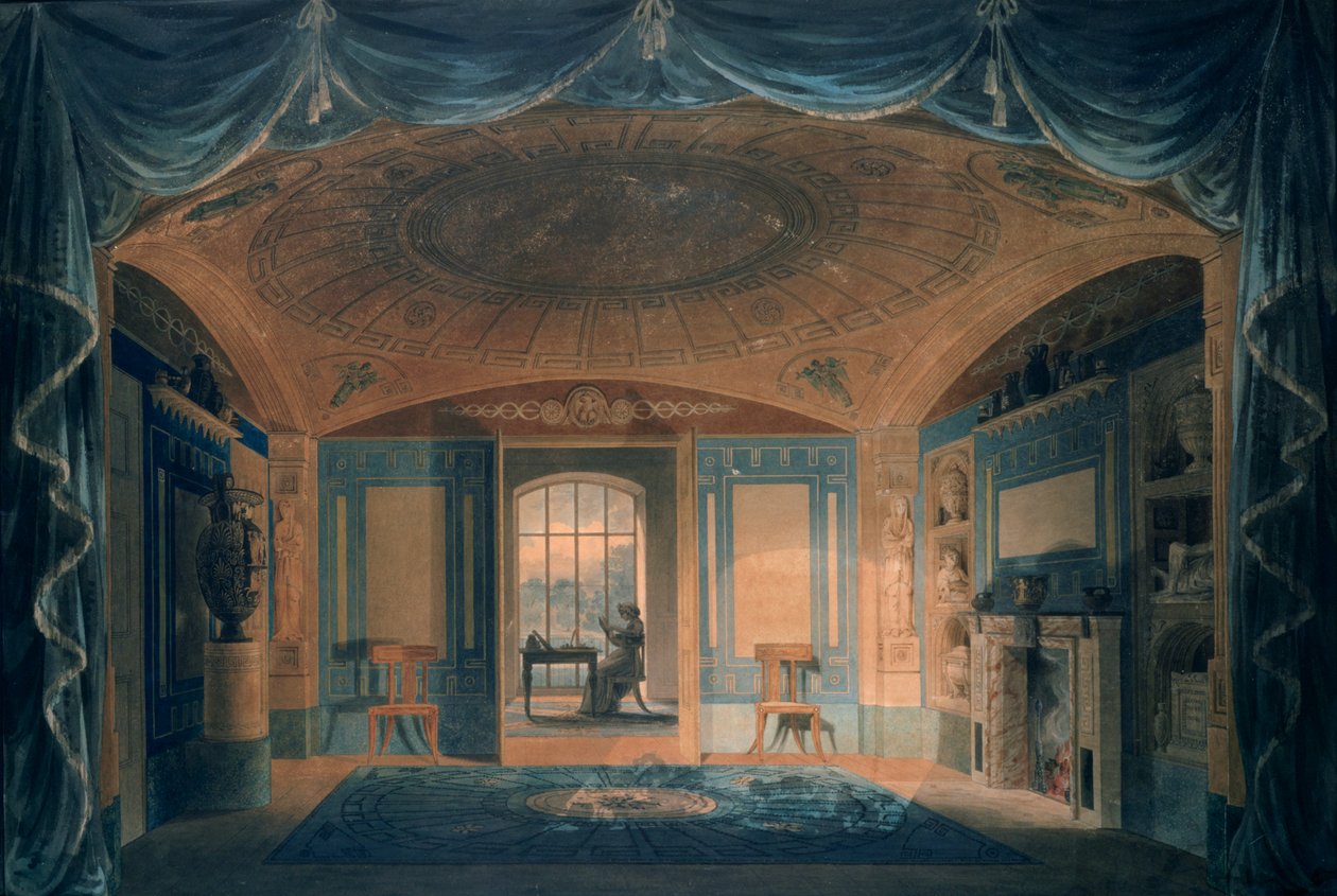 Kahvaltı Salonu, Pitzhanger Malikanesi, 1802 (kağıt üzerinde wc ile kalem ve mürekkep) by Joseph Michael Gandy