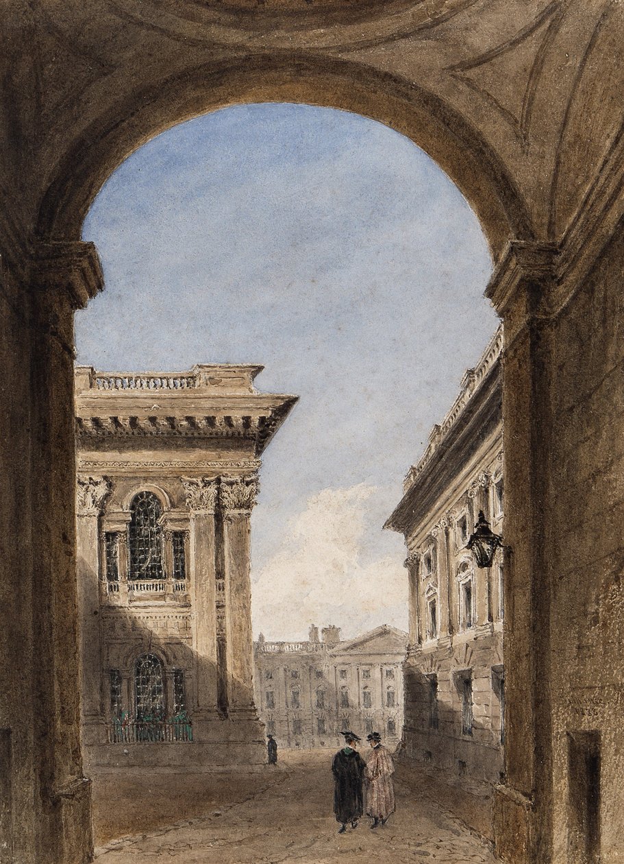 Canterbury Gate ve Christ Church Quad, Oxford, 1833 (kağıt üzerinde wc) by Joseph Murray Ince