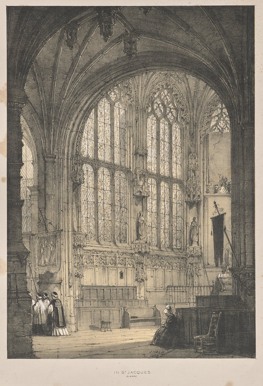 Orta Çağ Mimarisi: St. Jacques, Dieppe, Doğu Yakası, İç Mekan by Joseph Nash