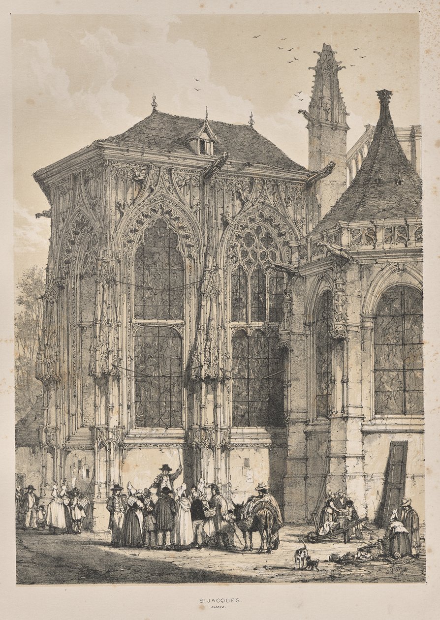 Orta Çağ Mimarisi: St. Jacques, Dieppe, Doğu Yakası, Dış Mekan by Joseph Nash
