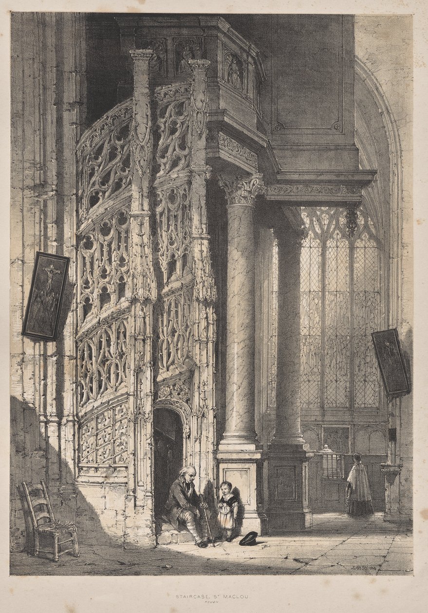 Orta Çağ Mimarisi: Merdiven, St. Maclou, Rouen by Joseph Nash