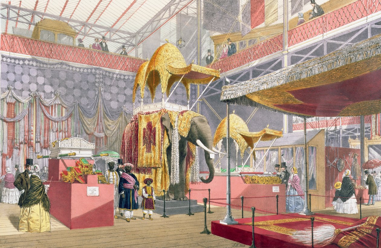 Crystal Palace, Indian Court, pub. Dickinson Bros. (renkli taş) by Joseph Nash