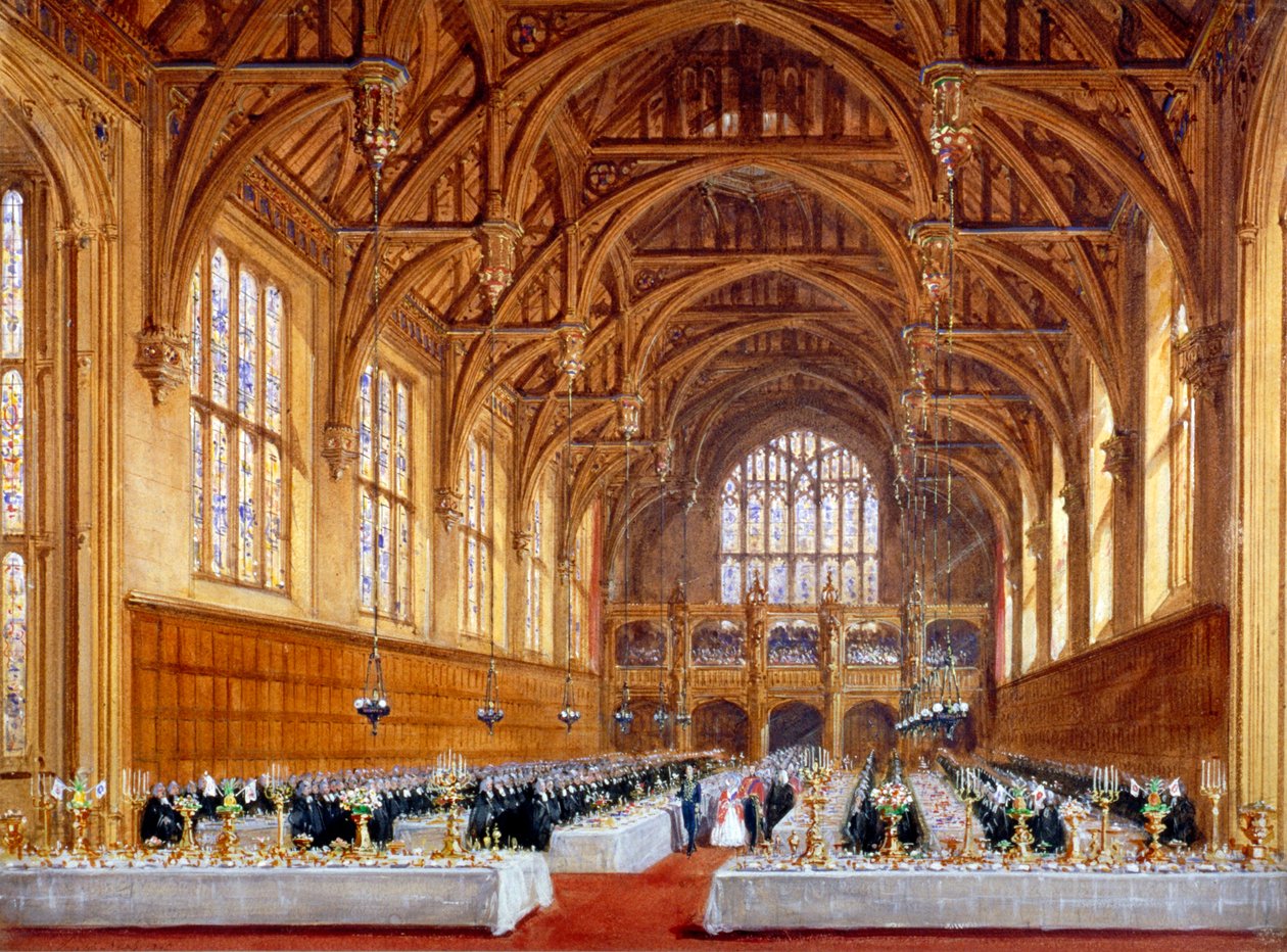 Lincoln's Inn'deki yeni salonun açılışı, Holborn, Londra, 30 Ekim 1845. by Joseph Nash