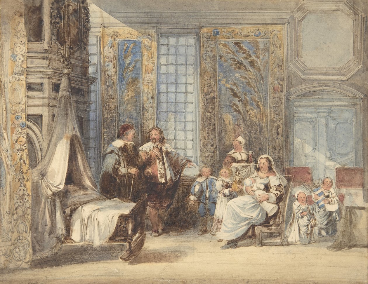 Onyedinci Yüzyıl İç Mekanında Aile ve Konuk ile Sahne, 1825-78. by Joseph Nash.