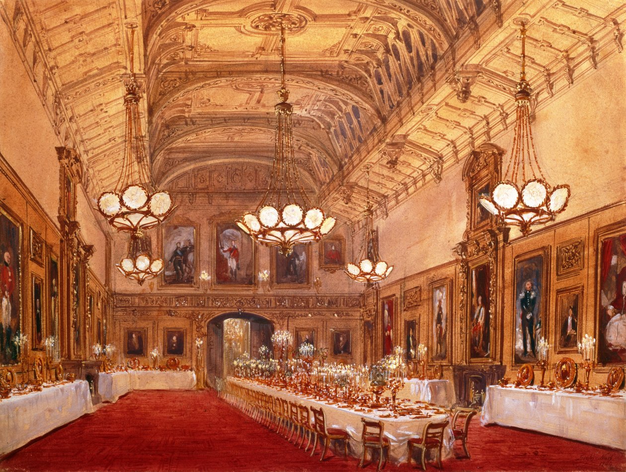 St Georges Hall, Windsor Kalesi, 1844 (wc) by Joseph Nash