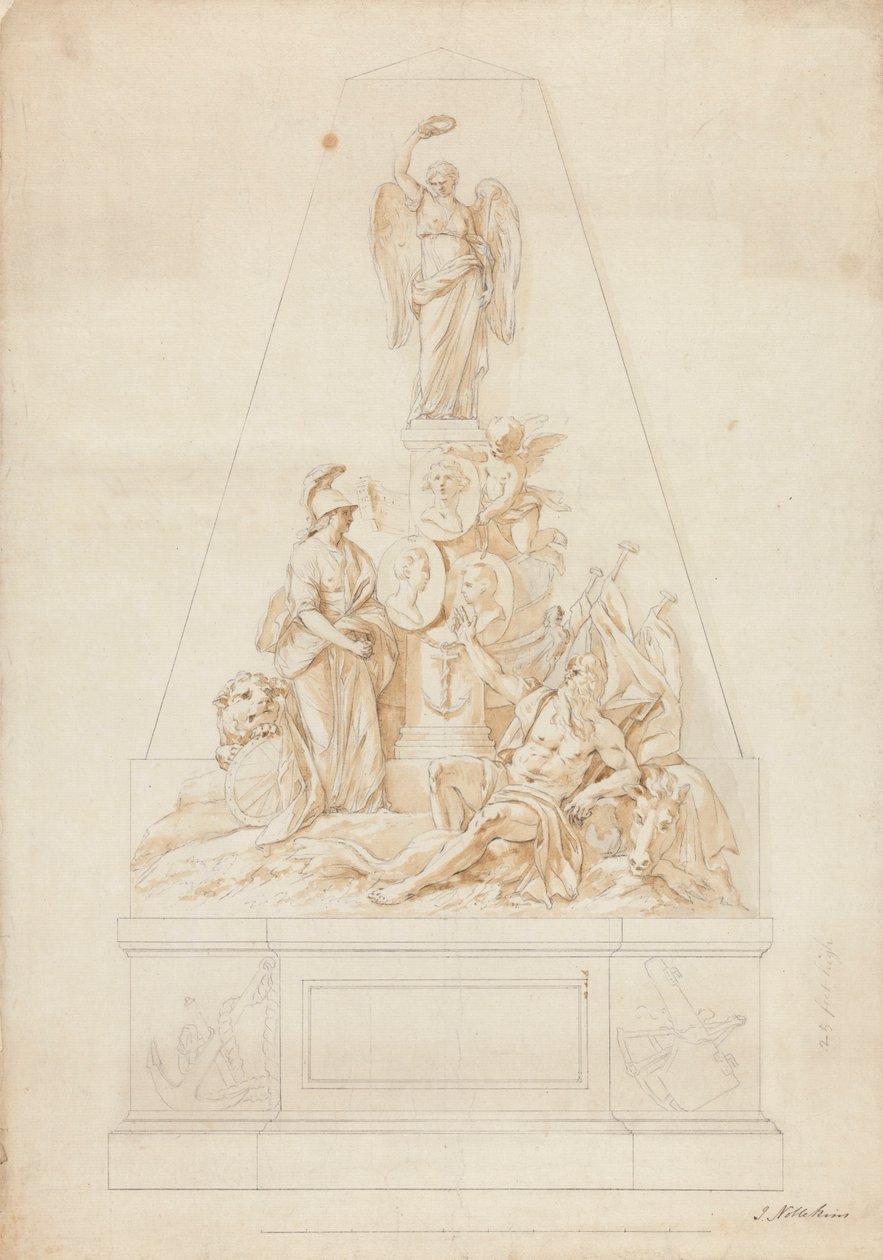 Deniz Kaptanları William Bayne, William Blair ve Lord Robert Manner Anıtı için Çalışma by Joseph Nollekens