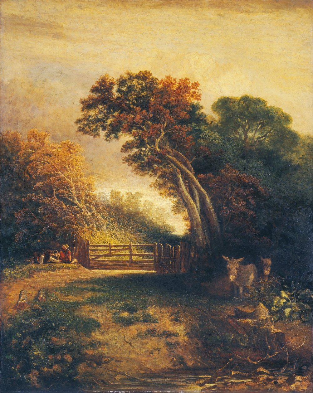 Kapının Yanında Piknikçiler ve Eşeklerle Manzara by Joseph Paul