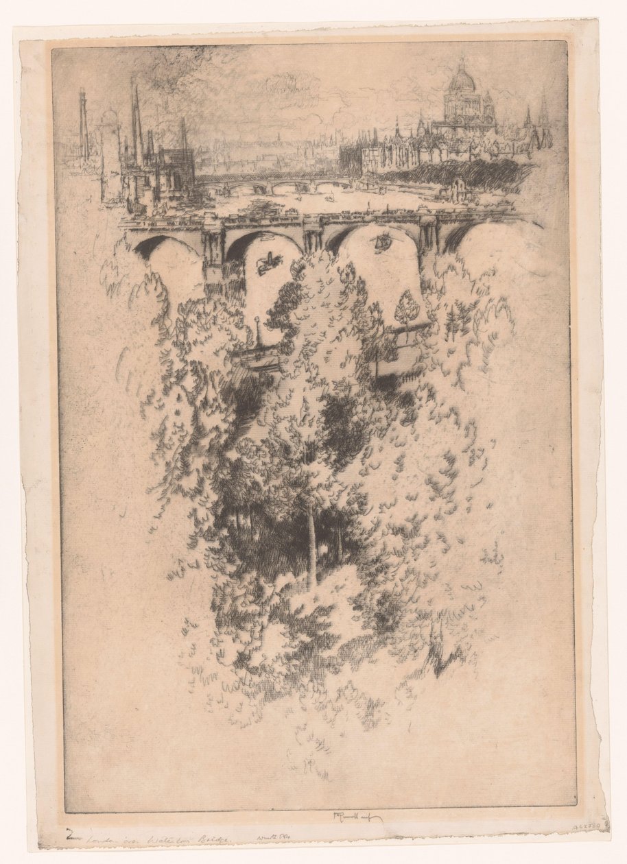 Londra, Waterloo Köprüsü üzerinden (nesne üzerinde başlık) by Joseph Pennell (signed by artist)