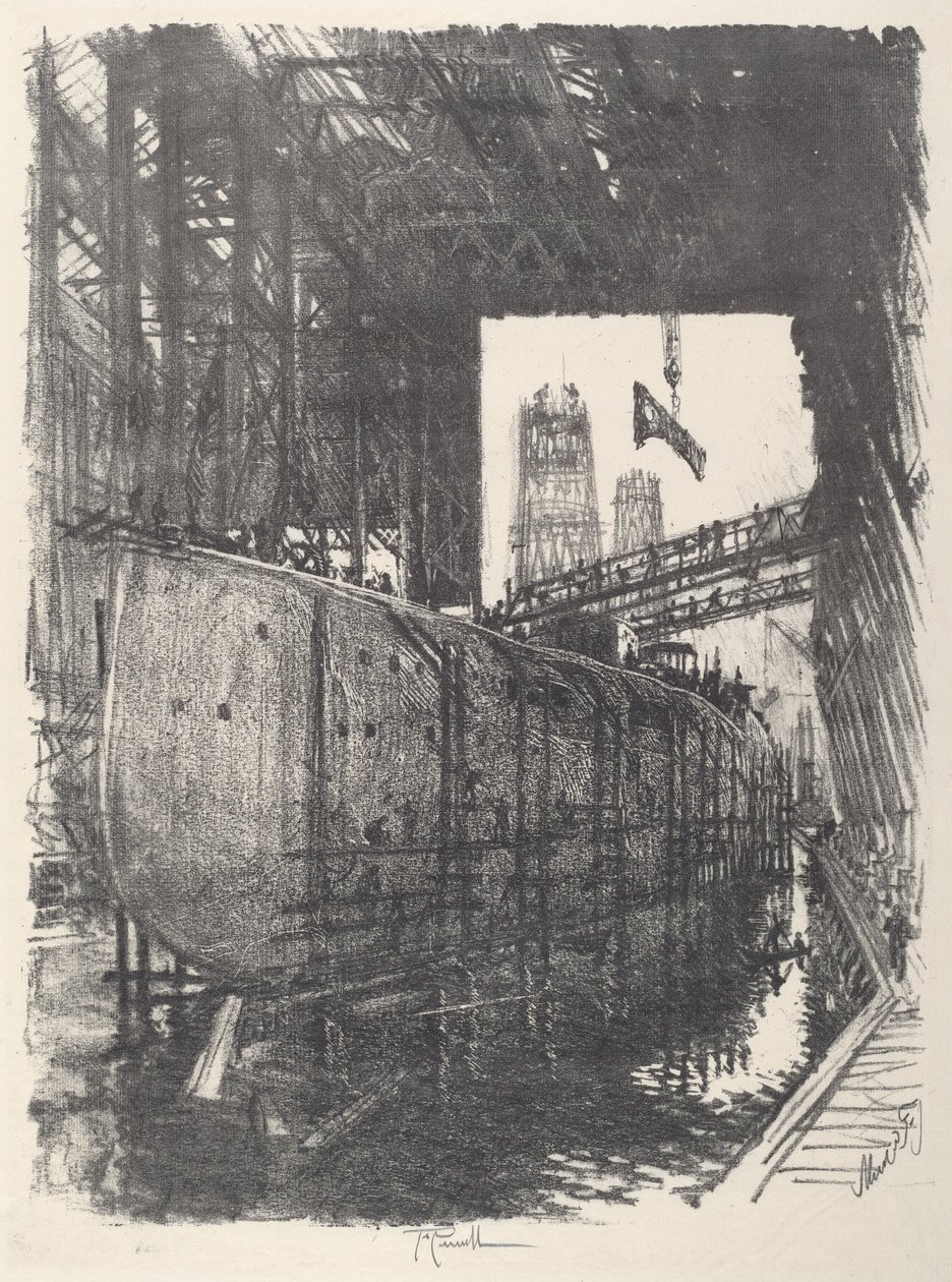 Savaş Gemisinin İnşası, 1917. by Joseph Pennell