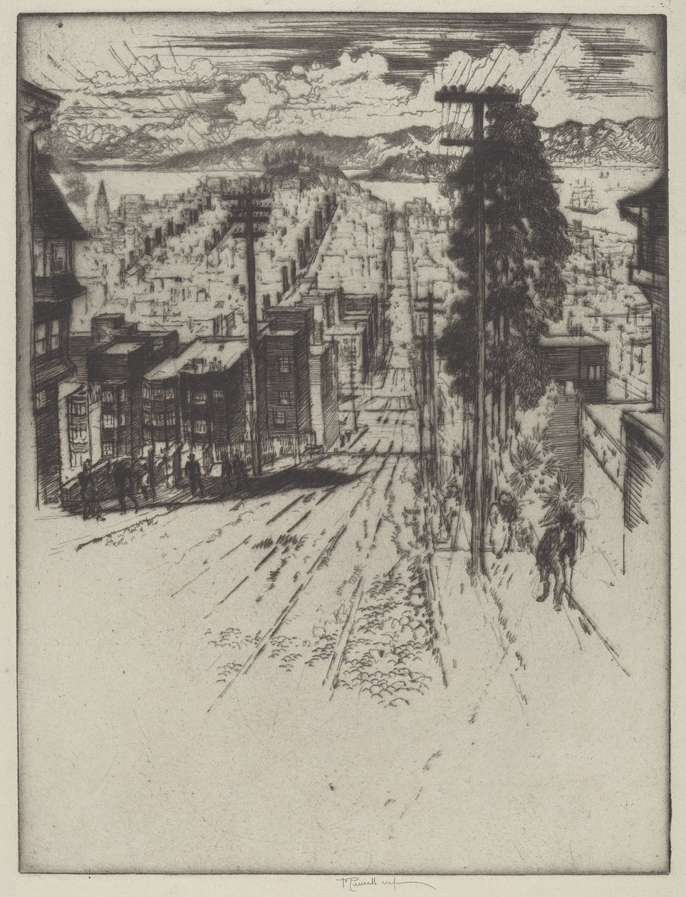 Aşağı ve Yukarı Tepelerden Körfeze, San Francisco by Joseph Pennell