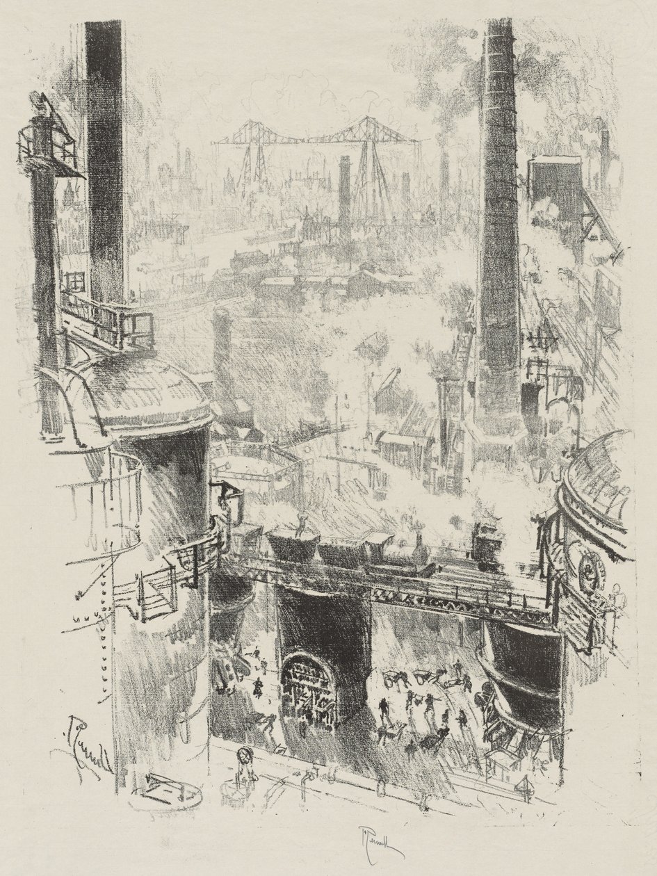 İngiliz Savaş Çalışması: Fırınların Tepelerinden by Joseph Pennell