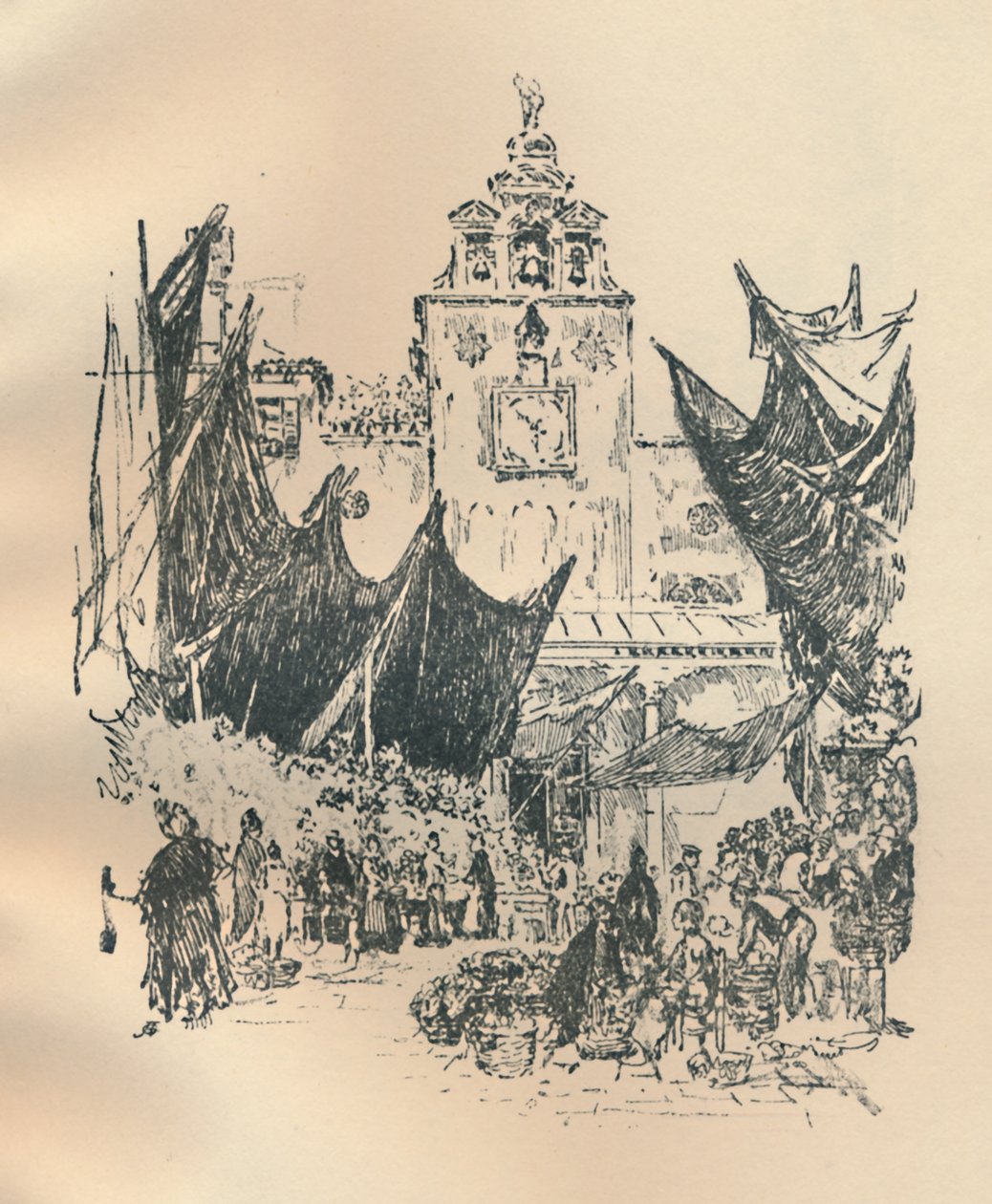 Çiçek Pazarı, Venedik, 19. yüzyıl sonu - 20. yüzyıl başı, 1925. by Joseph Pennell