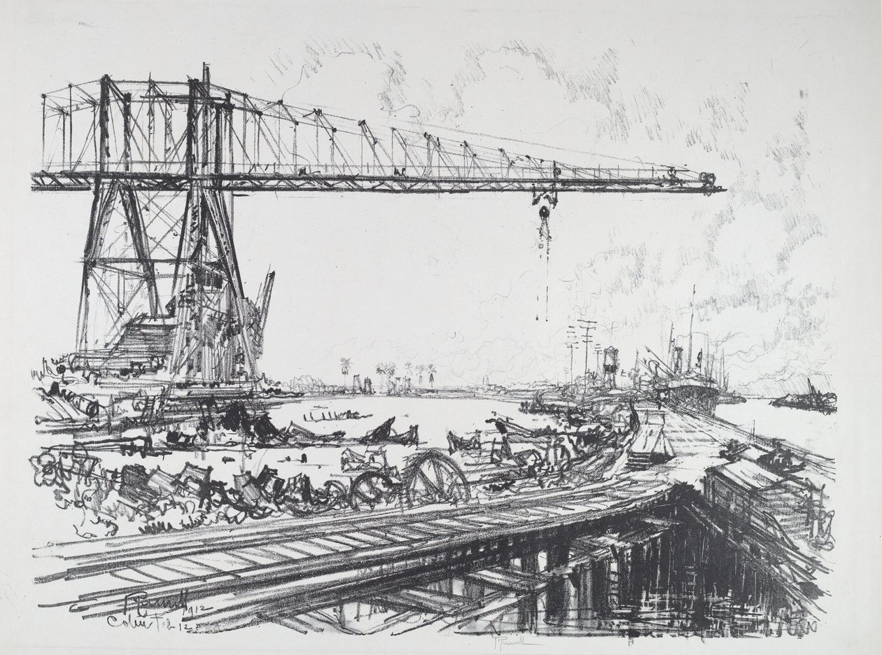 Fransız Kanalı ve Amerikan Vinçleri, 1912. by Joseph Pennell