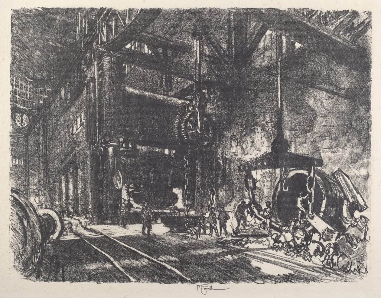 Brobdingnag Ülkesinde, Zırh Plakası Bükme Presi, 1917. by Joseph Pennell