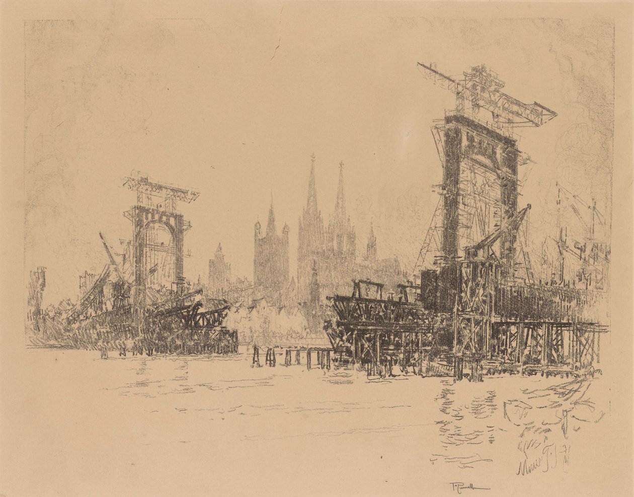 Londra Köprüsü İnşaatı by Joseph Pennell