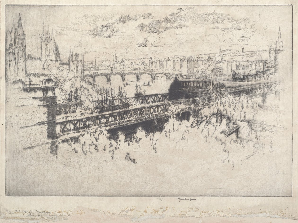 Londra, Charing Cross Köprüsü üzerinde by Joseph Pennell