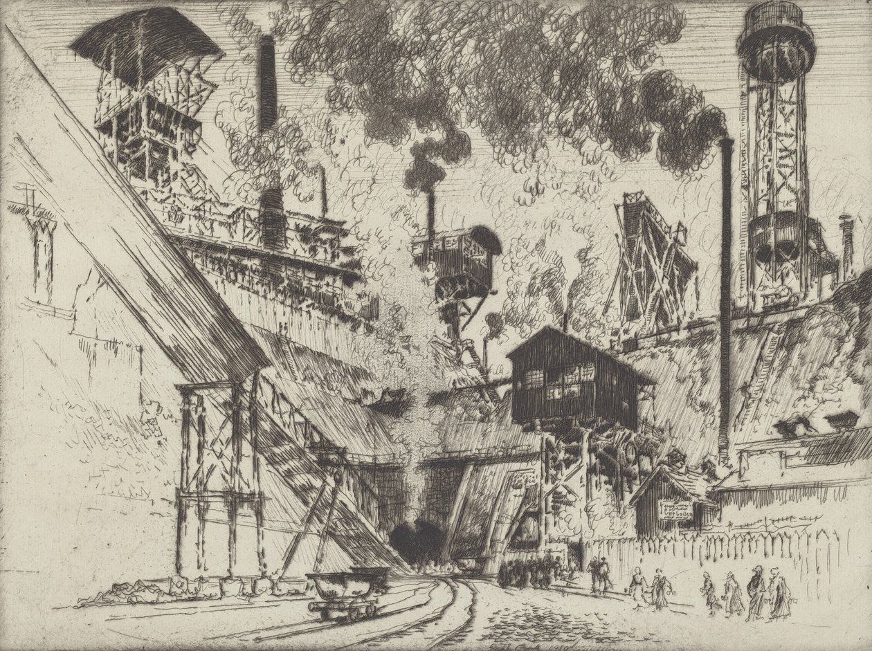 Madenin Ağzı, Oberhausen yakınlarındaki Ruhrort, 1910. by Joseph Pennell