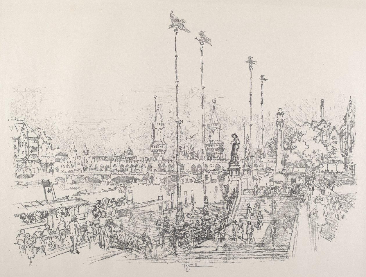Oberbaum Köprüsü, Berlin, 1921. by Joseph Pennell