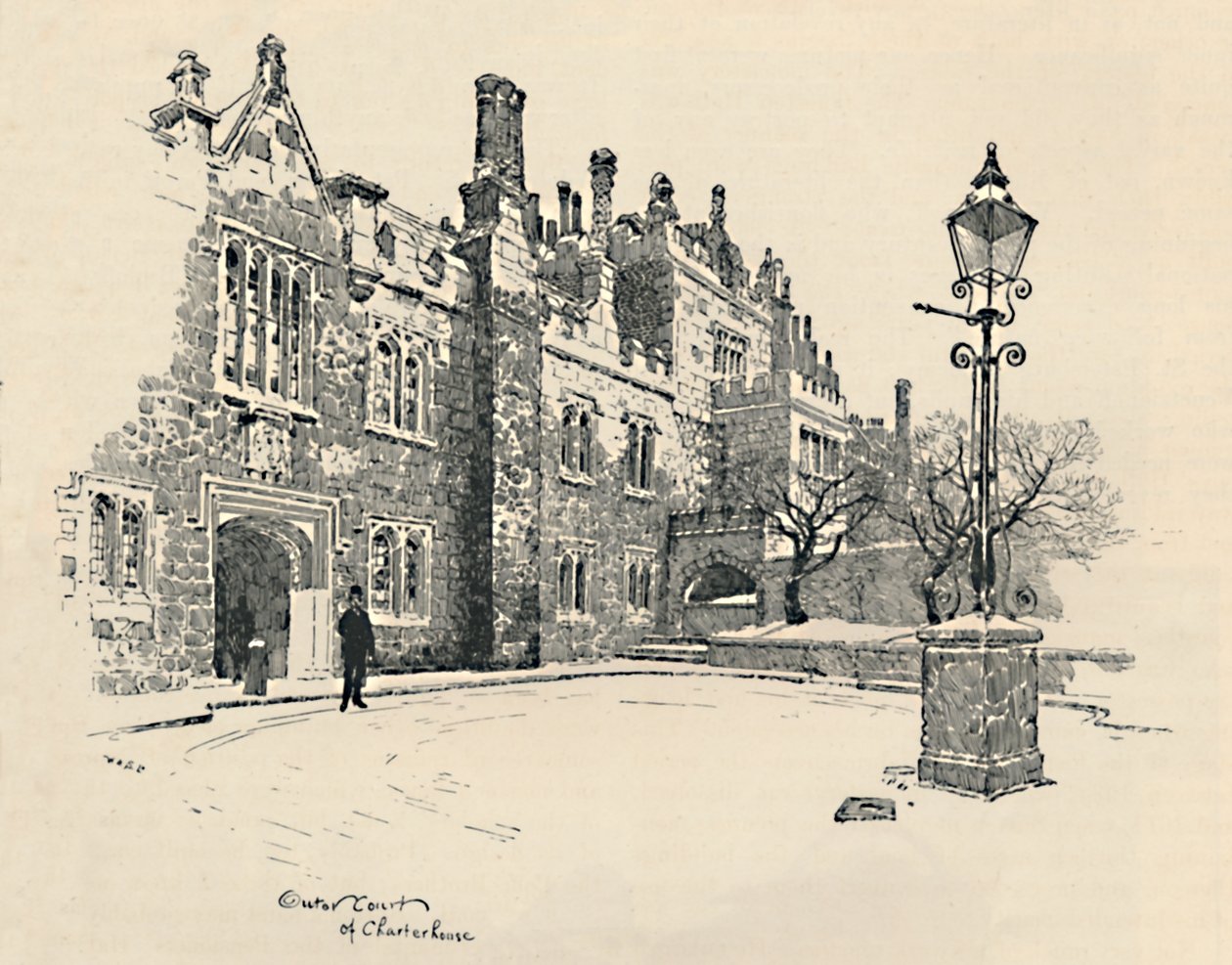 Eski Charterhouse: Masters Court, 1886 by Joseph Pennell