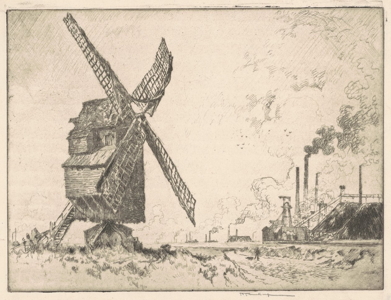 Eski ve Yeni Değirmenler, Valenciennes, 1910. by Joseph Pennell