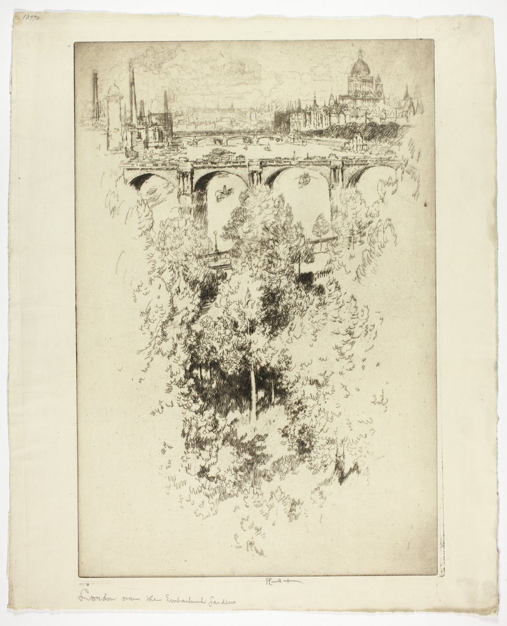 Waterloo Köprüsü, Kilise ve İş Üzerinden by Joseph Pennell