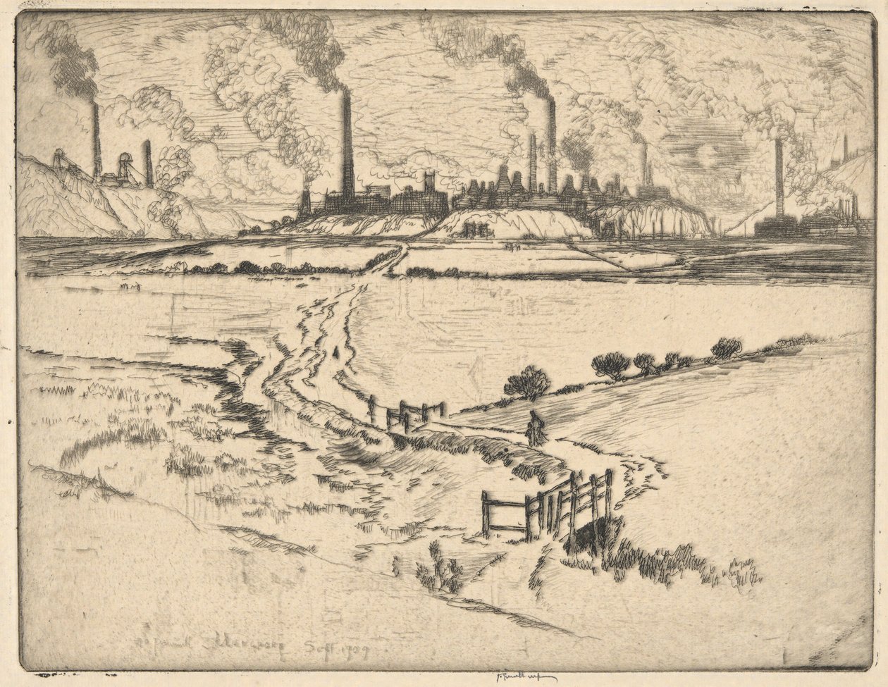 Potlands, Longport, Eylül 1909, (Stokes?) by Joseph Pennell