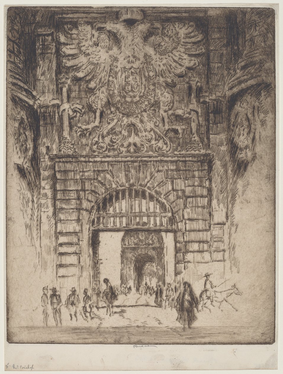 Puerta Bisagra, Madrid Kapısı, Toledo by Joseph Pennell