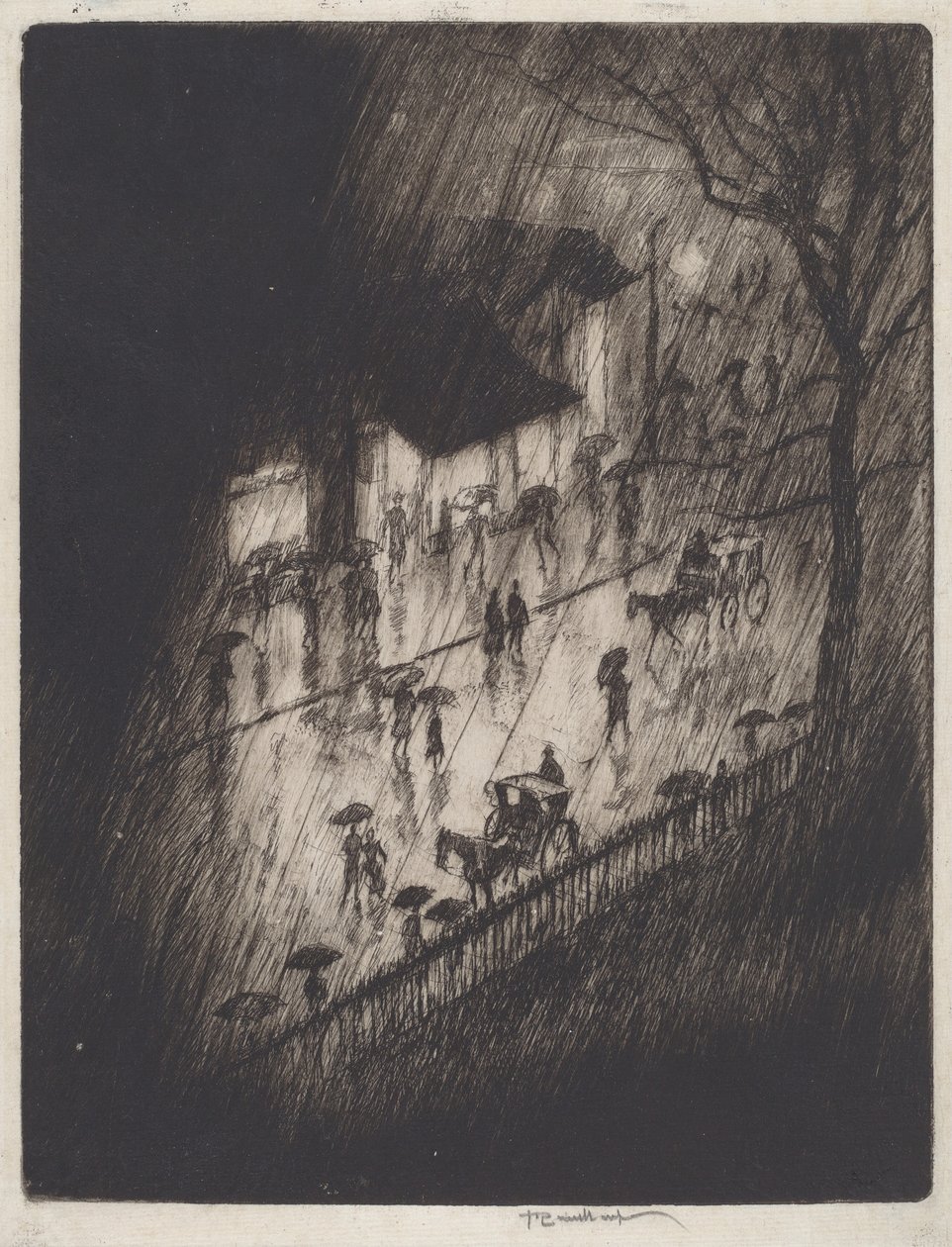 Yağmurlu Gece, Charing Cross Shoplar by Joseph Pennell