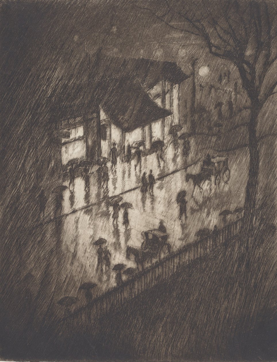 Yağmurlu Gece, Charing Cross Mağazaları, 1903. by Joseph Pennell