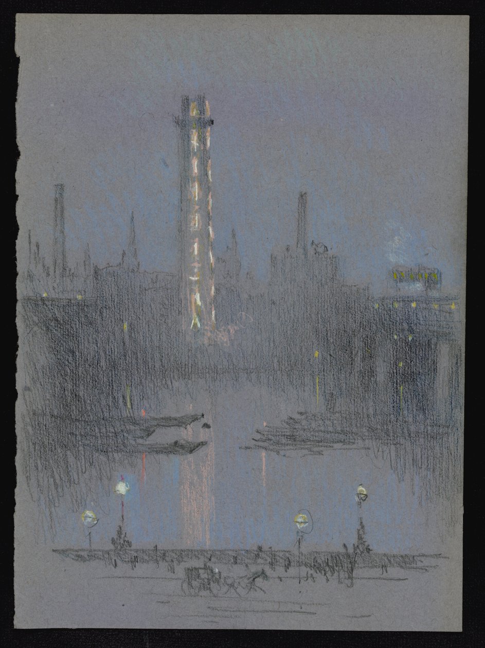Gece ışıkları ile Shot Tower, Embankment by Joseph Pennell