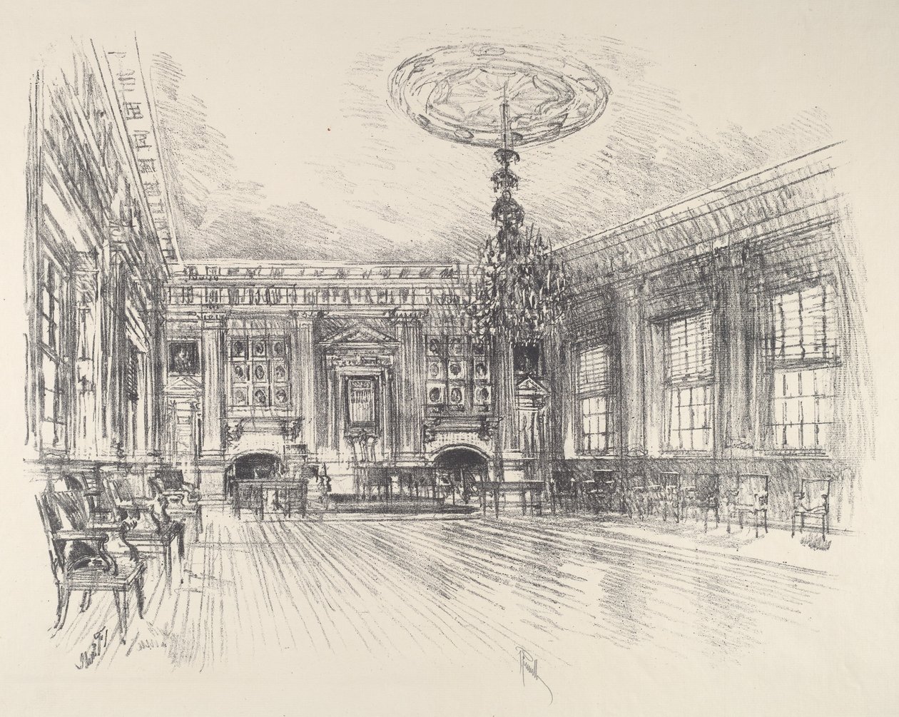 İmzacılar Odası, Bağımsızlık Salonu, 1912. by Joseph Pennell