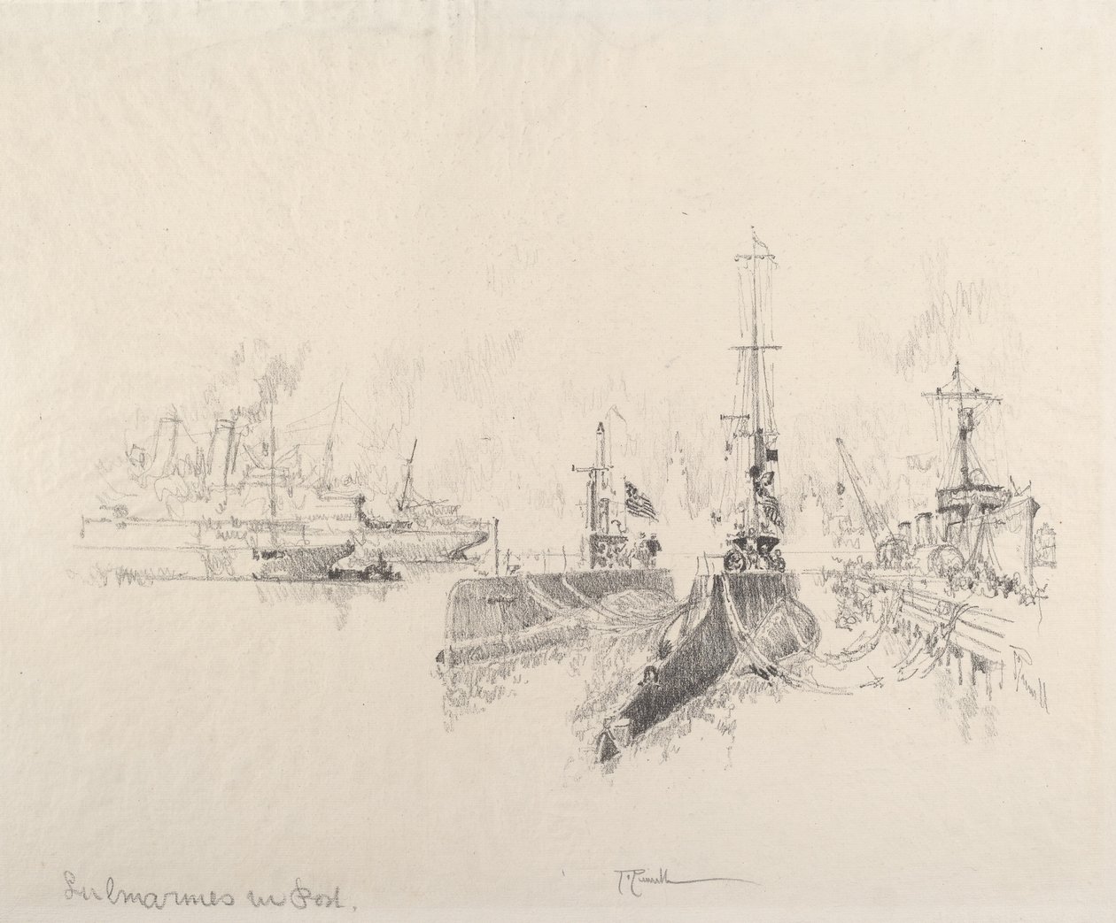 Limandaki denizaltılar, 1917. by Joseph Pennell