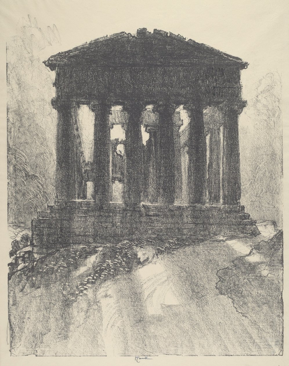Girgenti Concord Tapınağı Arkasında Gün Doğumu by Joseph Pennell