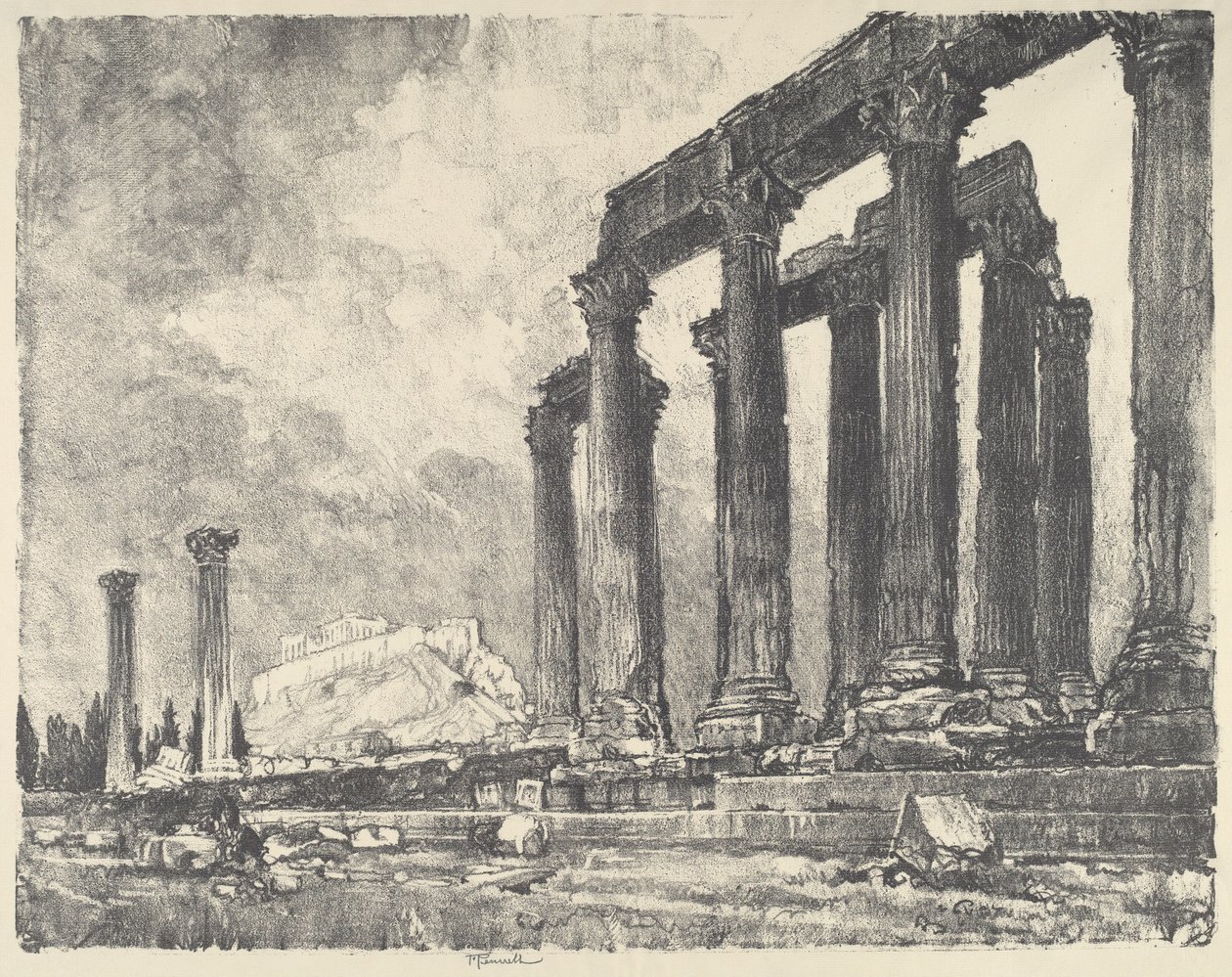 Jüpiter Tapınağı'ndan Akropolis, Atina, 1913. by Joseph Pennell