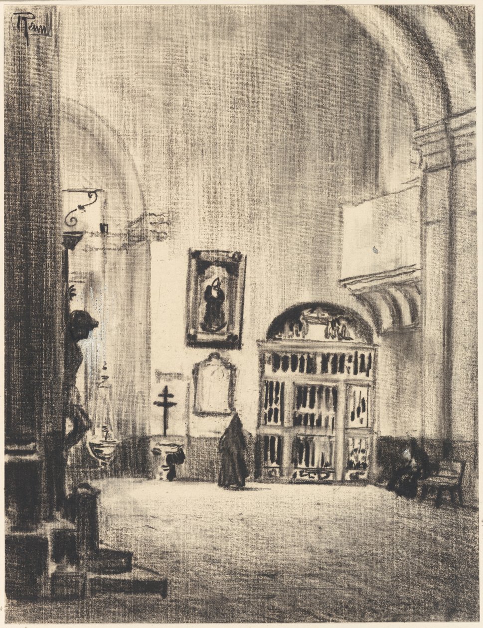 Cervantes Vaftiz Yazı Tipi, Santa Maria la Mayor, Alcalá by Joseph Pennell