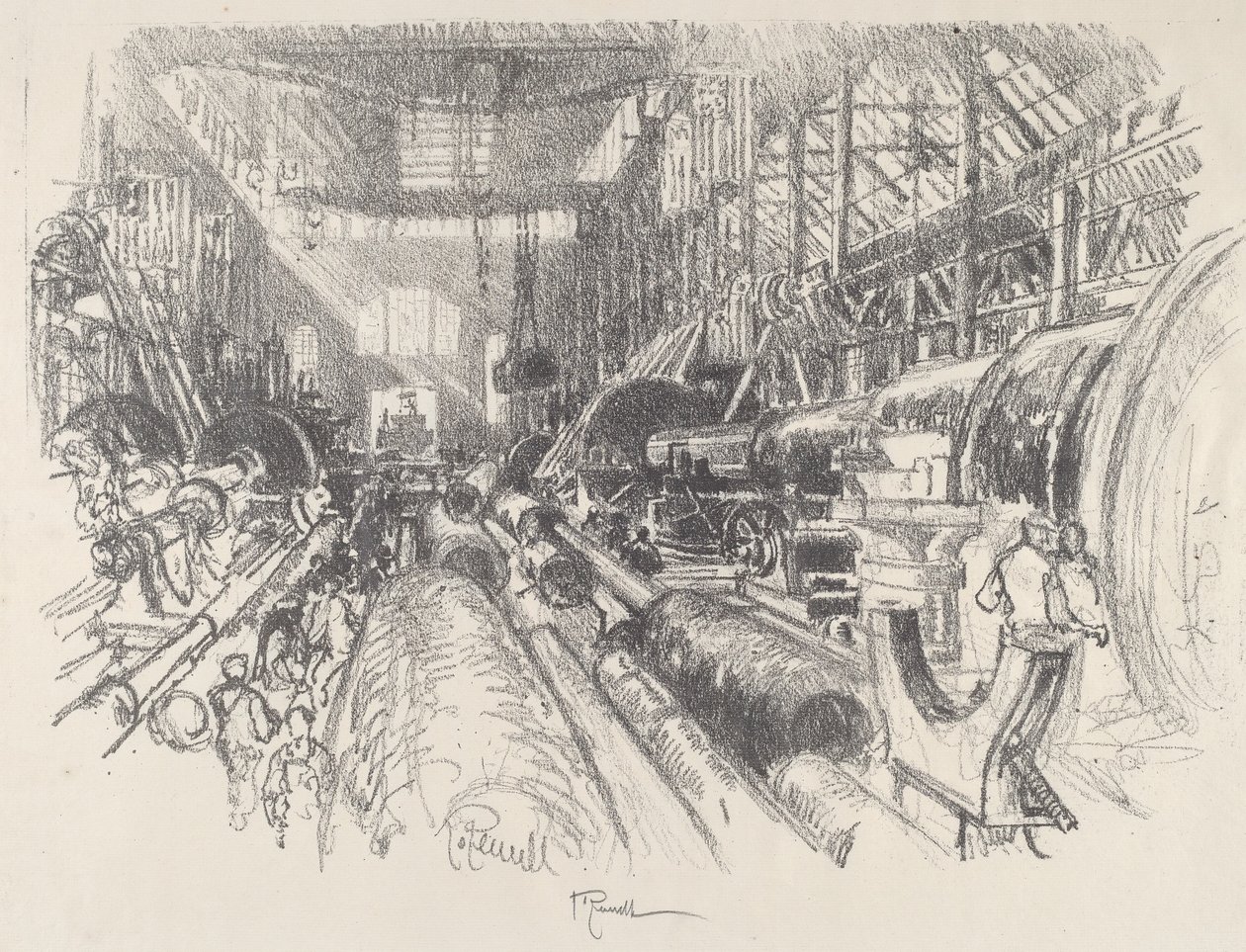 Dünyanın En Büyük Torna Tezgahı, 1917. by Joseph Pennell